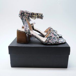 NIB J.CREW Womens Size 8 Penny Liberty Floral Jeweled Sandal Heels Colorful